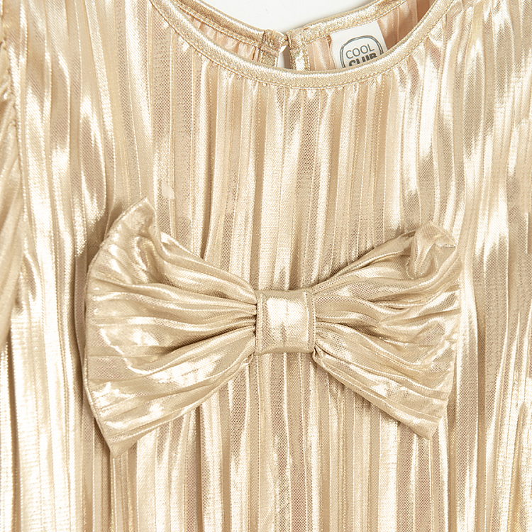 Gold short sleeve dress with bow