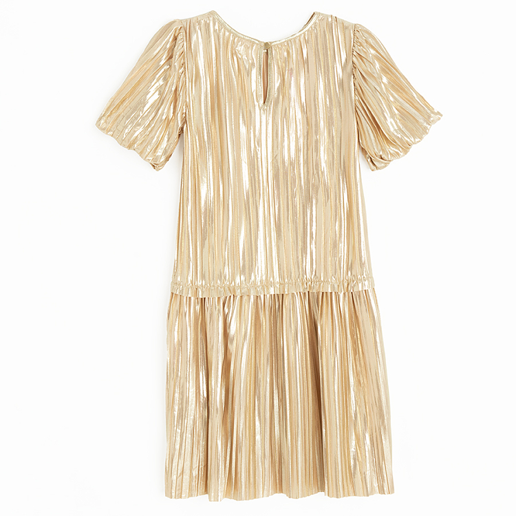 Gold short sleeve dress with bow