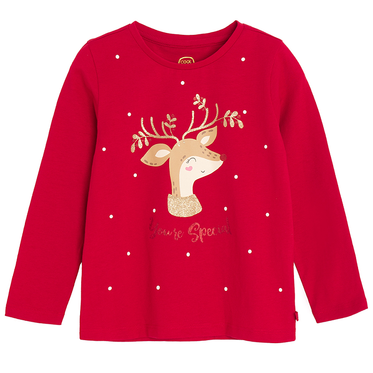 Red blouse with raindeer print