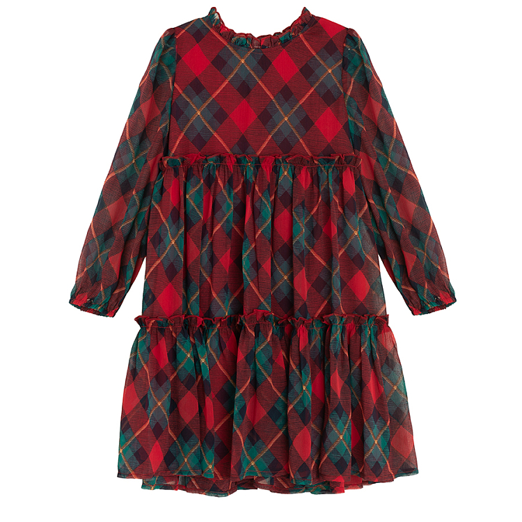 Checked red and green long sleeve dress