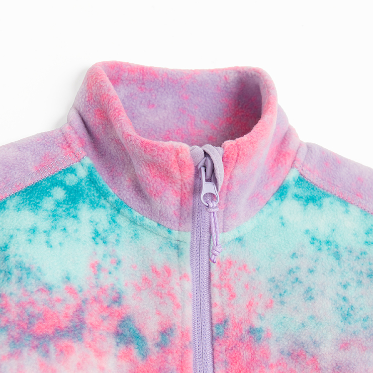 Ζακέτα fleece μωβ με εφέ tie dye και φερμουάρ