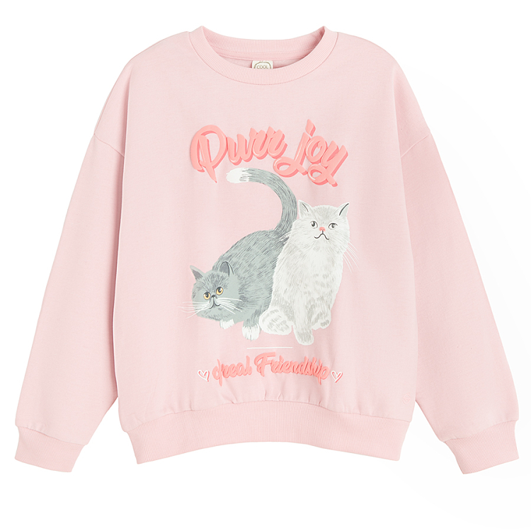 Purple sweatshirt with two cats and Pure Joy print