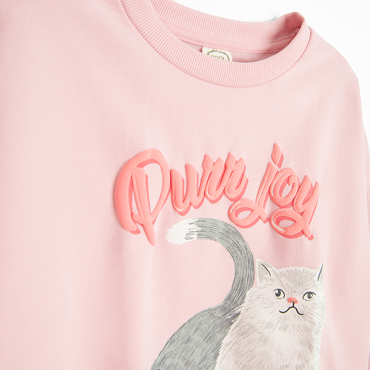 Purple sweatshirt with two cats and Pure Joy print