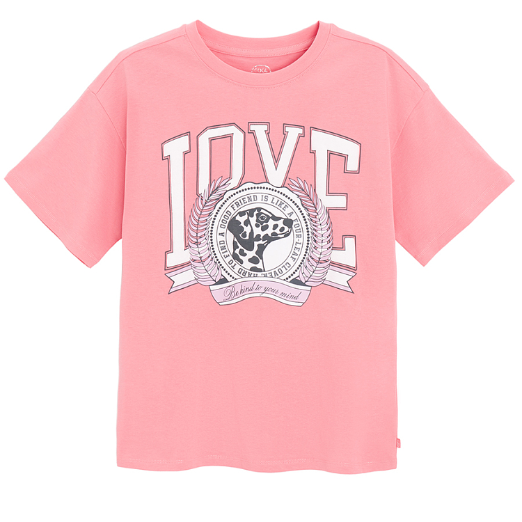 Pink T-shirt with dog and LOVE print