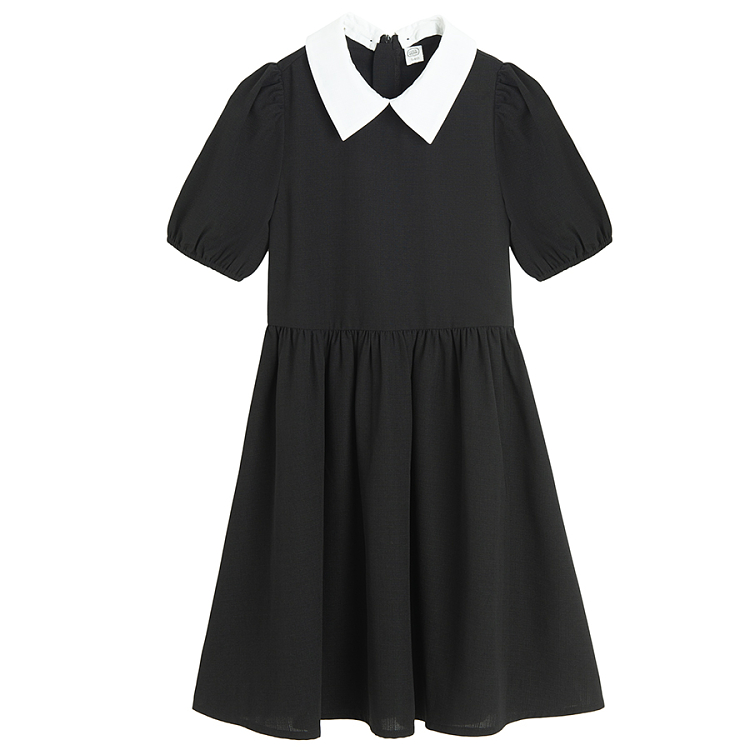 Black short sleeve dress with white collar