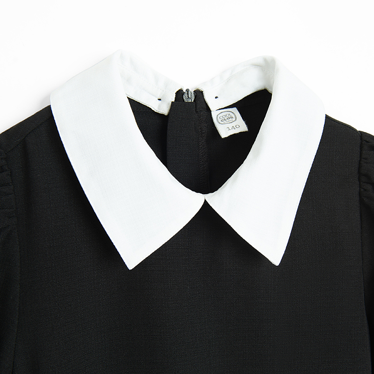 Black short sleeve dress with white collar