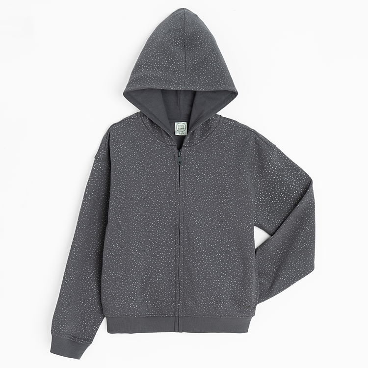 Grey zip through hooded sweatshirt with ballerina print on the back