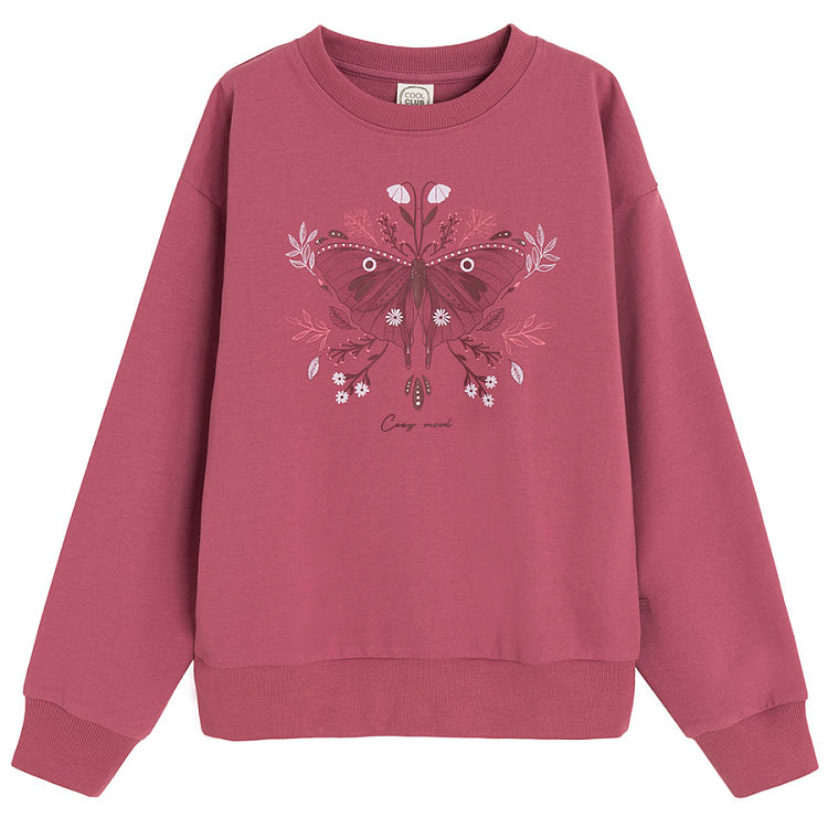 Deep red sweatshirt with butterfly print Coolclub