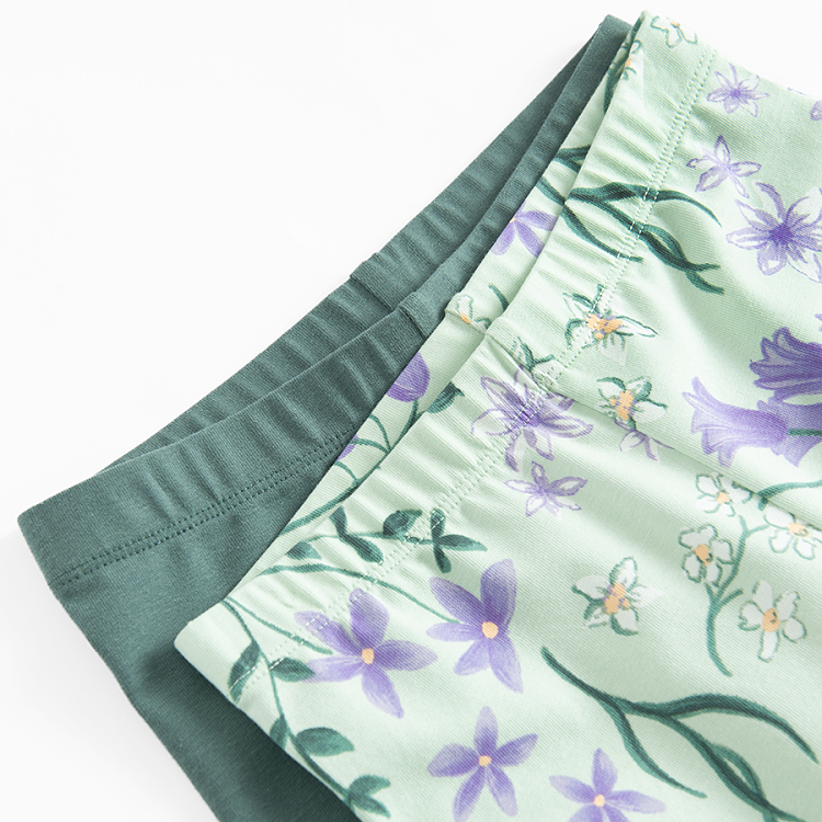 Gren and light green floral leggings- 2 pack