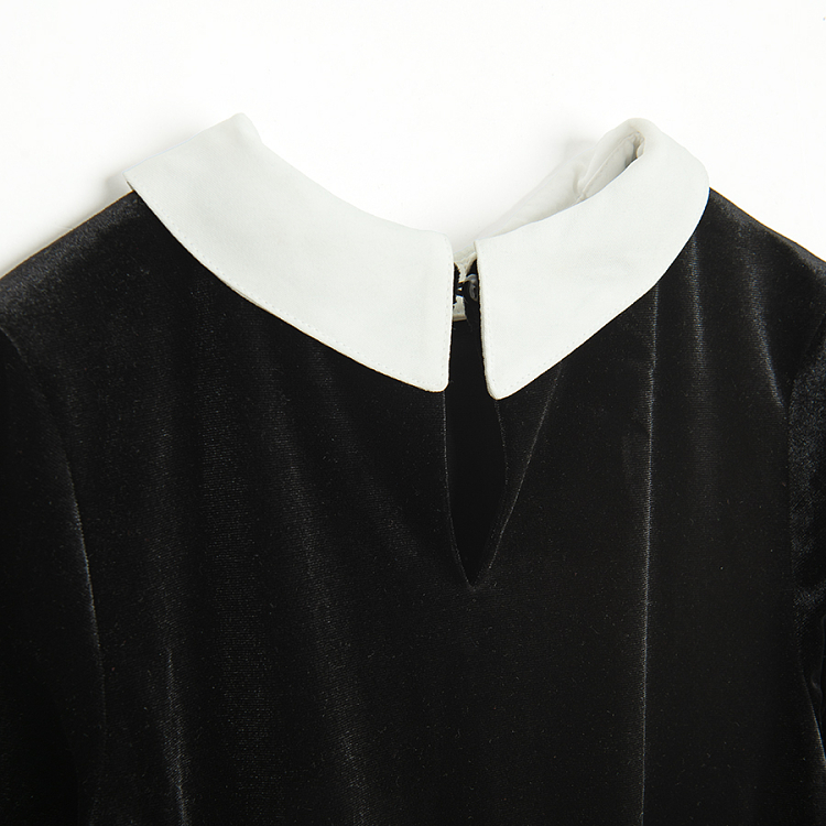 Black long sleeve dress with white collar