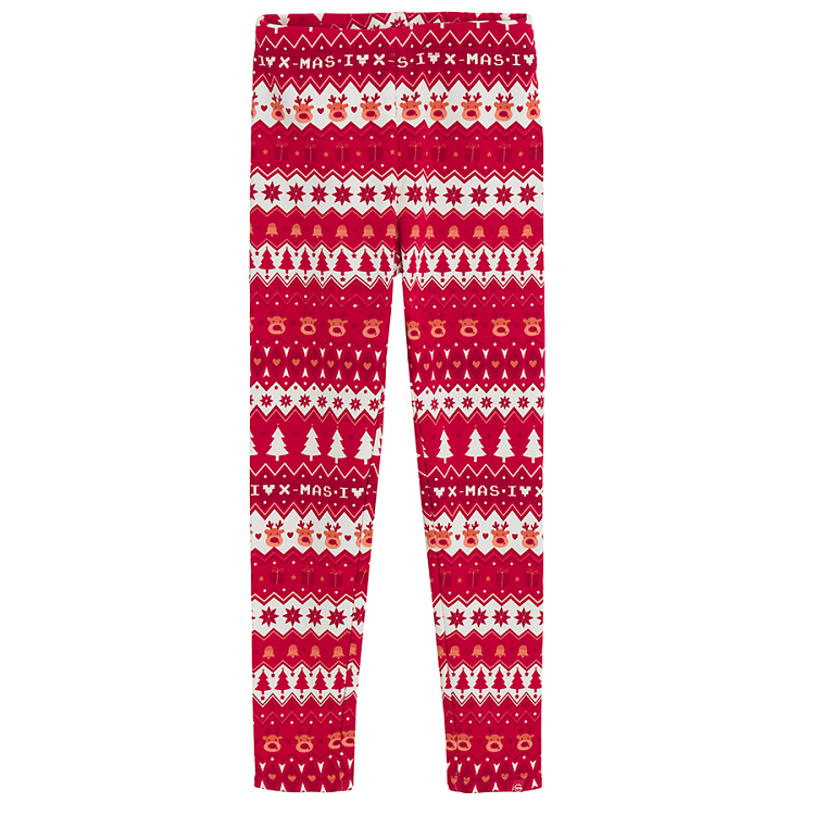 Red jeggings with Xmas print