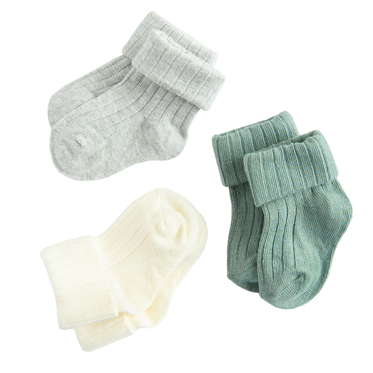 White, light blue, grey socks- 3 pack