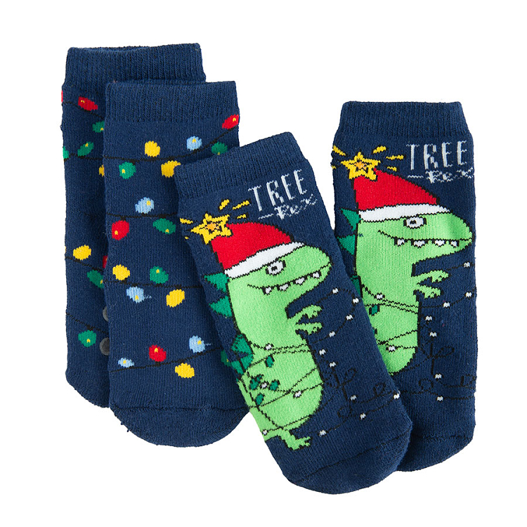 Blue terry with Xmas and dinosaurs print- 2 pack