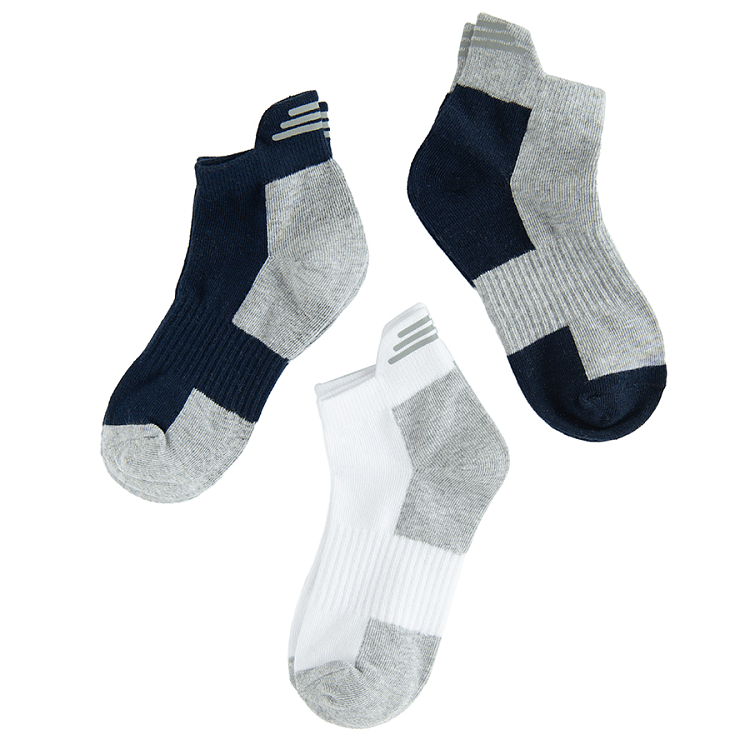 blue, grey, white sneakers socks - 3 pack