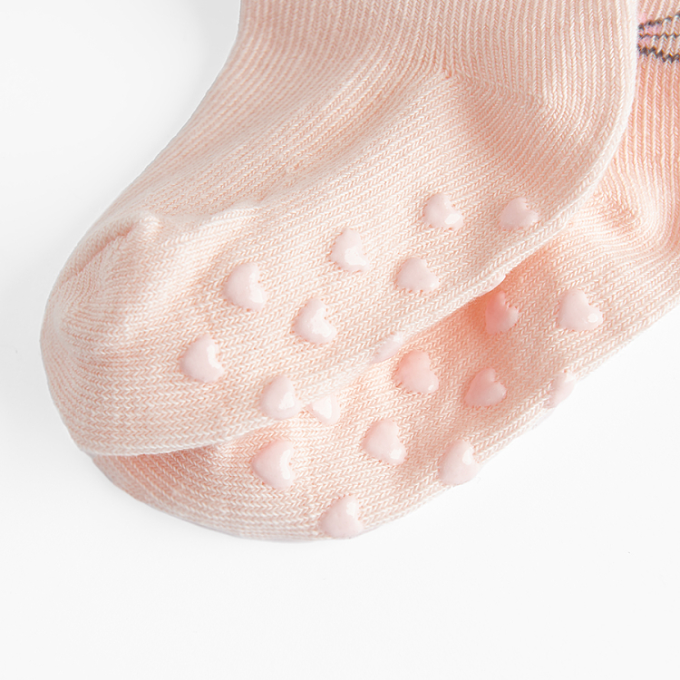 White, pink and grey socks with kitten print and lace- 3 pack