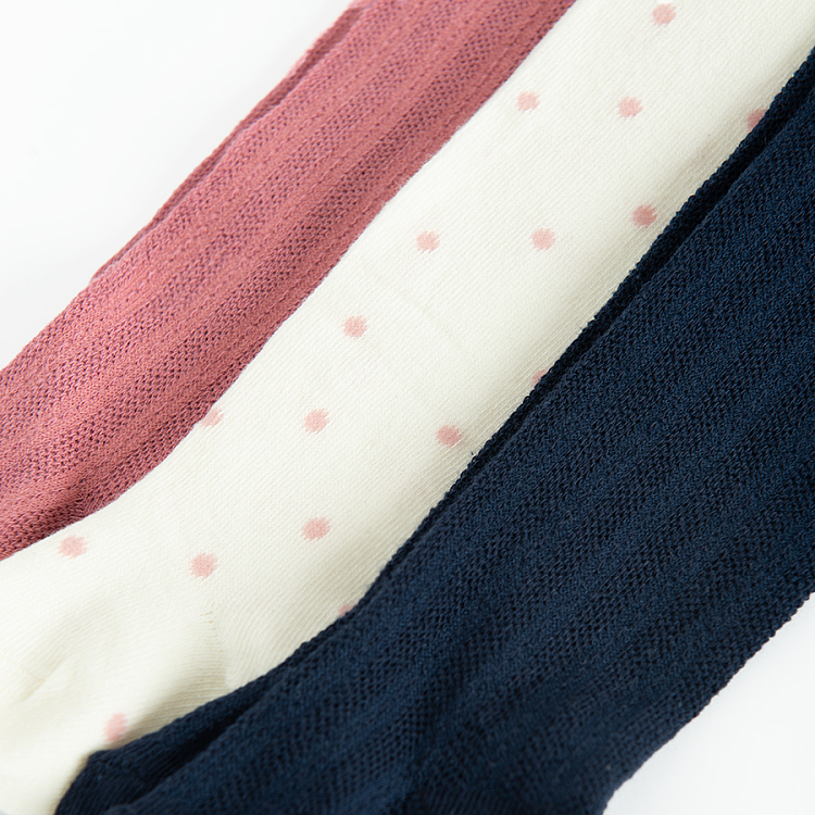 Pink, white and blue thich tights- 3 pack