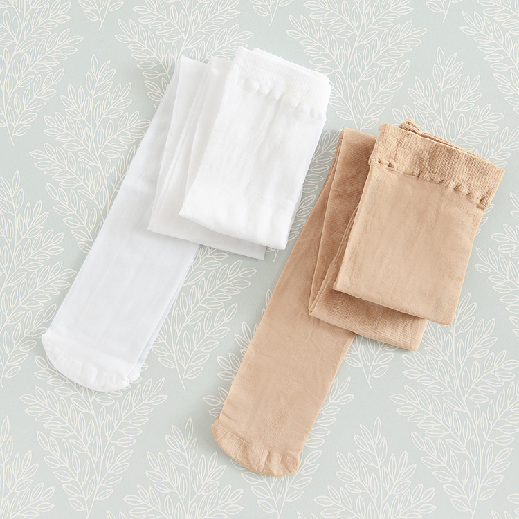 White and beige tights- 2 pack