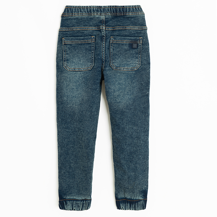 Blue denim pants with elastic waist