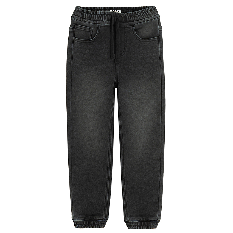 Washed black denim trousers