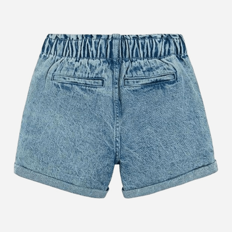 Denim shorts with elastic waist and button