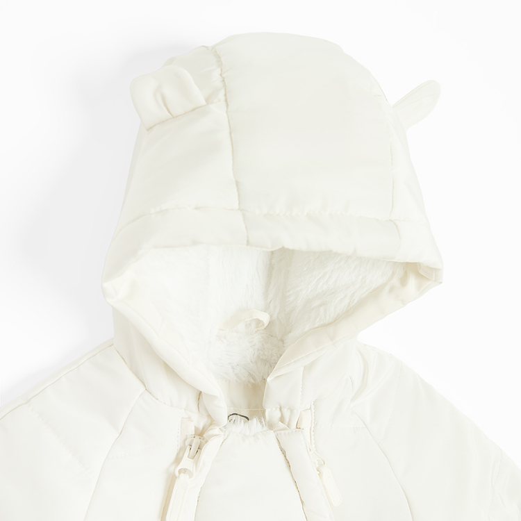 Ecru hooded snowsuit with 2 side zippers