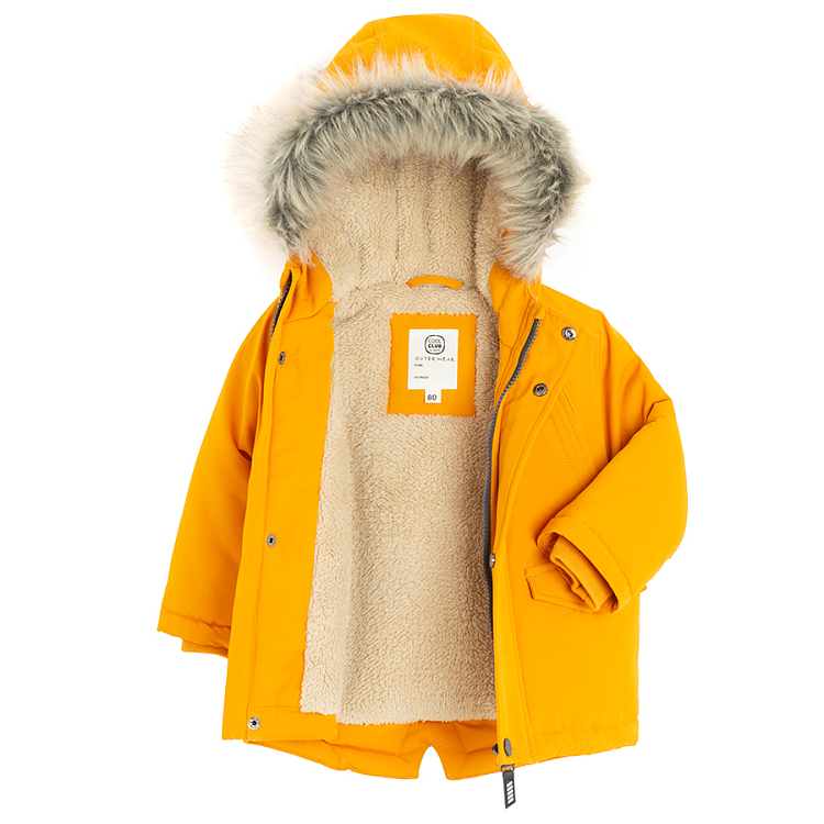 Yellow hooded winter jacket