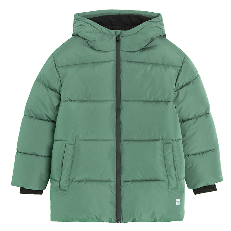 Green long winter zip through jacket