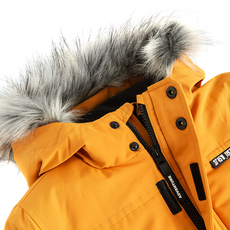 Yellow hooded zip through winter jacket