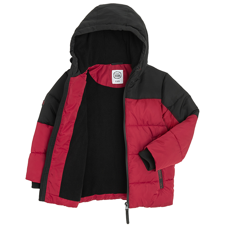 Black and red hooded winter jacket