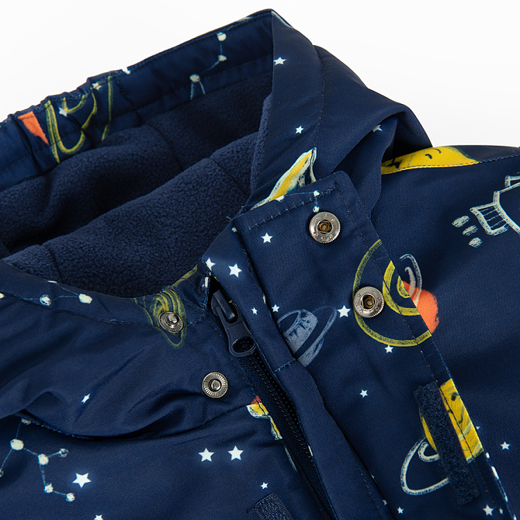 Blue snowsuit with planets print