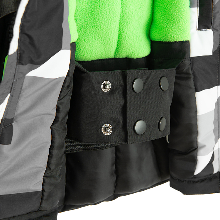 Black and fluo hooded ski jacket