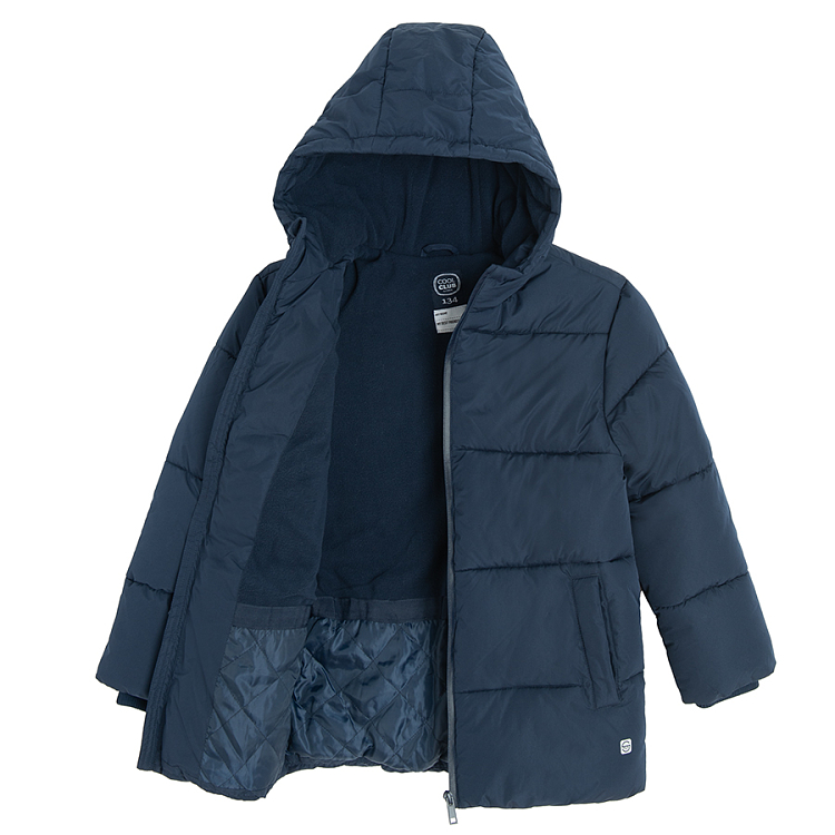 Blue zip through winter jacket