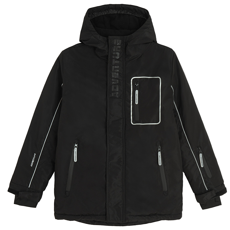 Black hooded ski jacket