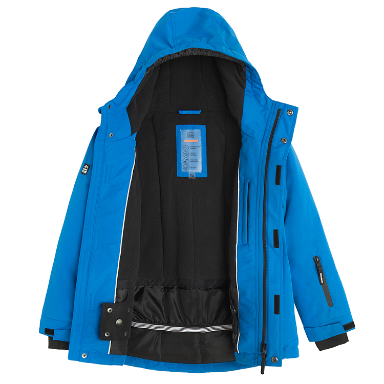 Blue hooded ski jacket