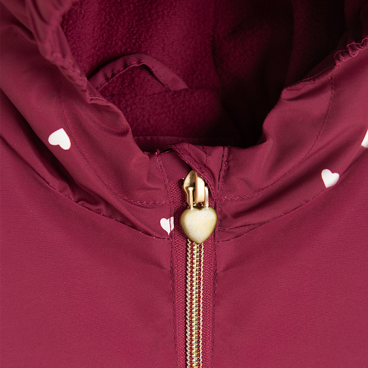 Burgundy hooded zip through light jacket