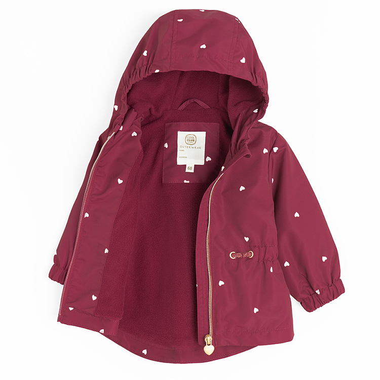 Burgundy hooded zip through light jacket