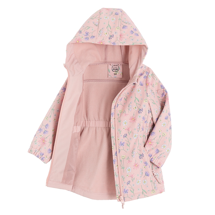 Pink floral zip through hooded light jacket