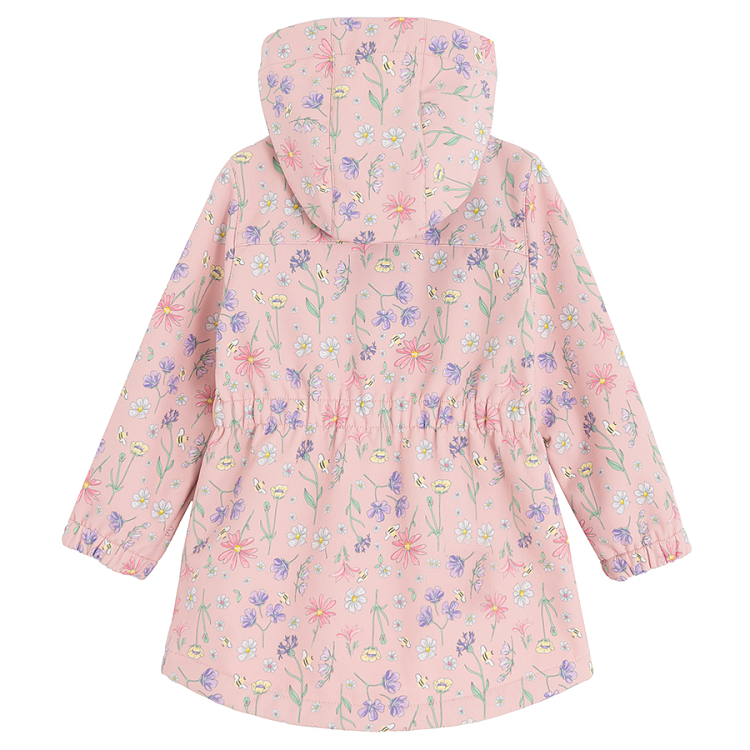 Pink floral zip through hooded light jacket