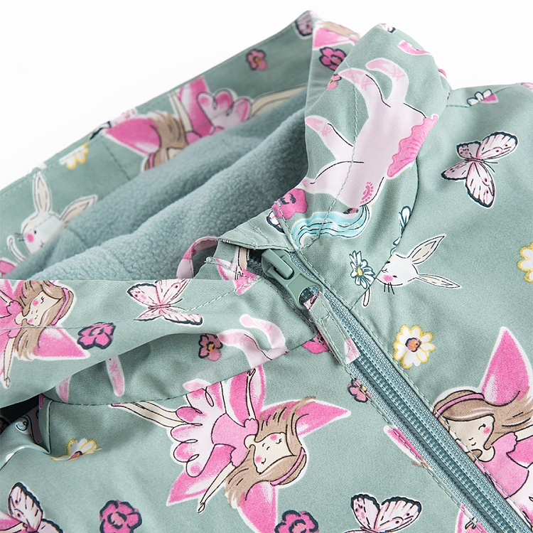 Green light hooded jacket with unicorns print