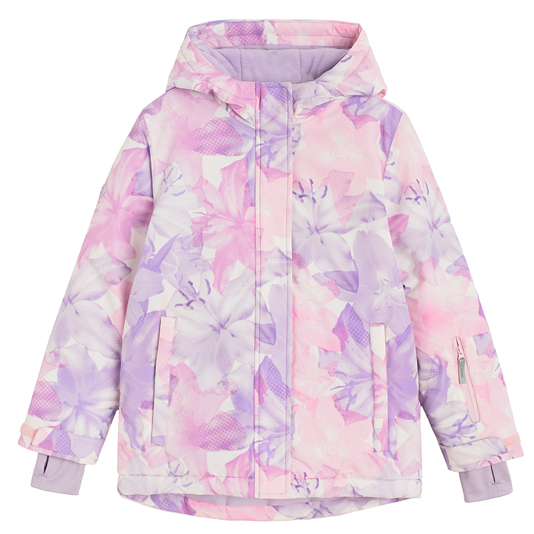 Pink with big flowers print hooded ski jacket Coolclub