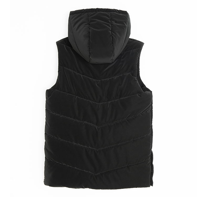 Black hooded zip through vest