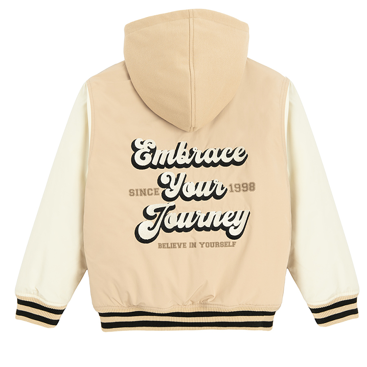 Beige hooded jacket with H print