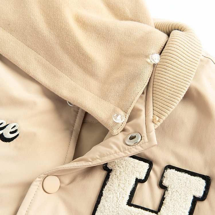 Beige hooded jacket with H print