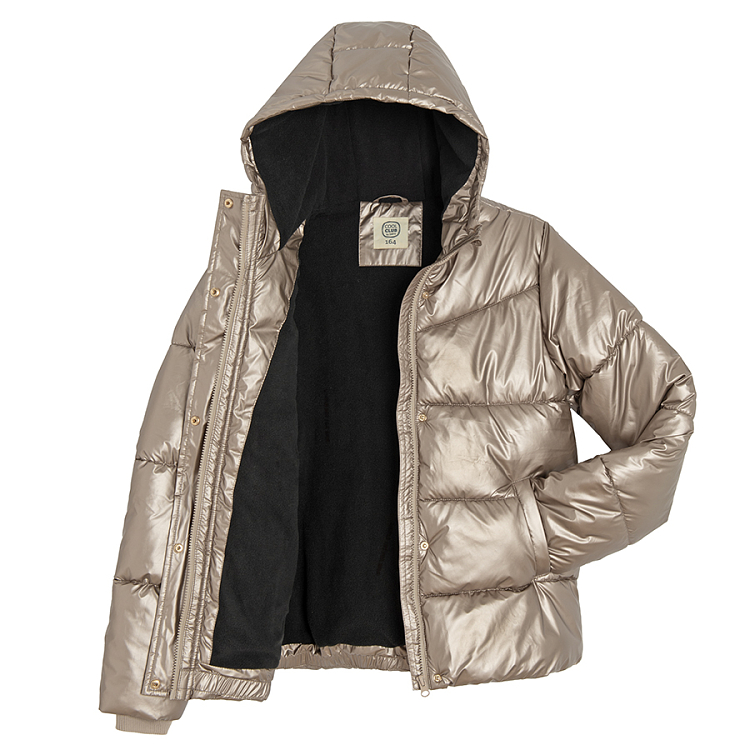 Brown zip through hooded winter jacket