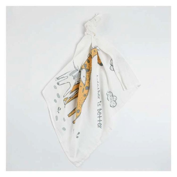 White muslin nappy with giraffe mommy and baby print