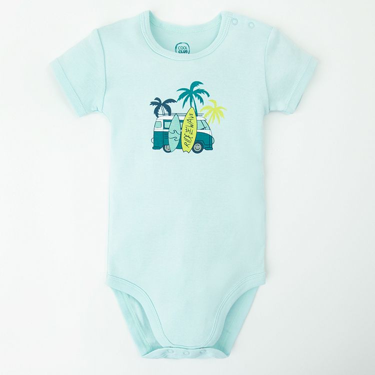 White light blue and stripes short sleeve bodysuits- 3 pack