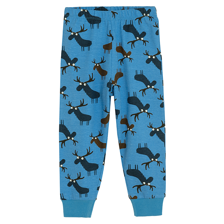 Blue long sleeve blouse and pants pyjamas with raindeer print