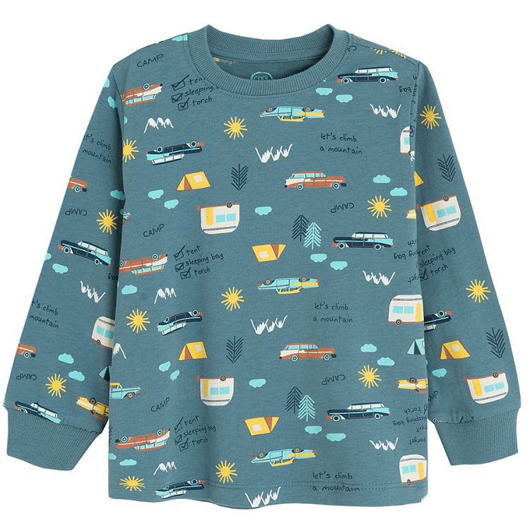 Blue long sleeve and pants pyjamas with camping print- 2 pieces