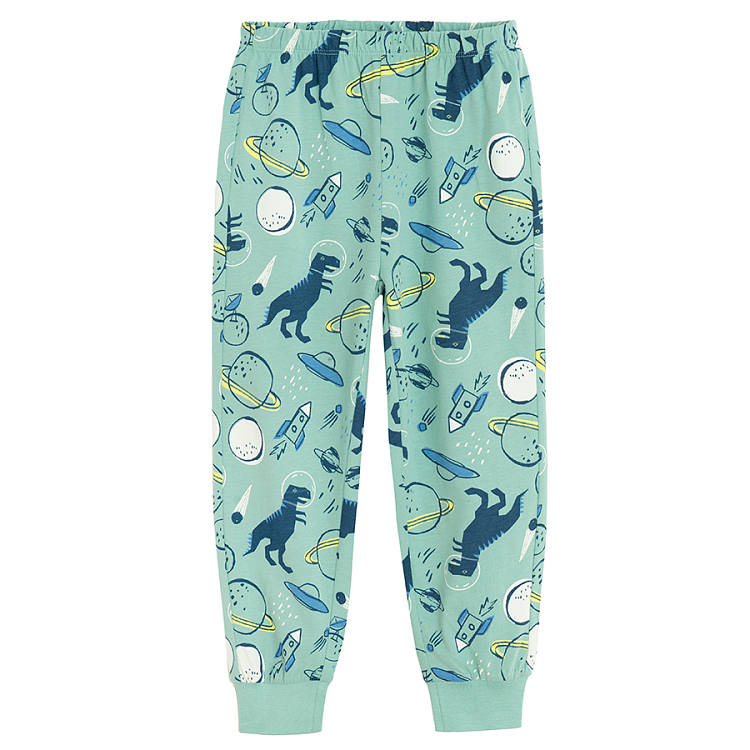 Light blue long sleeve and pants pyjamas with dinosaur print