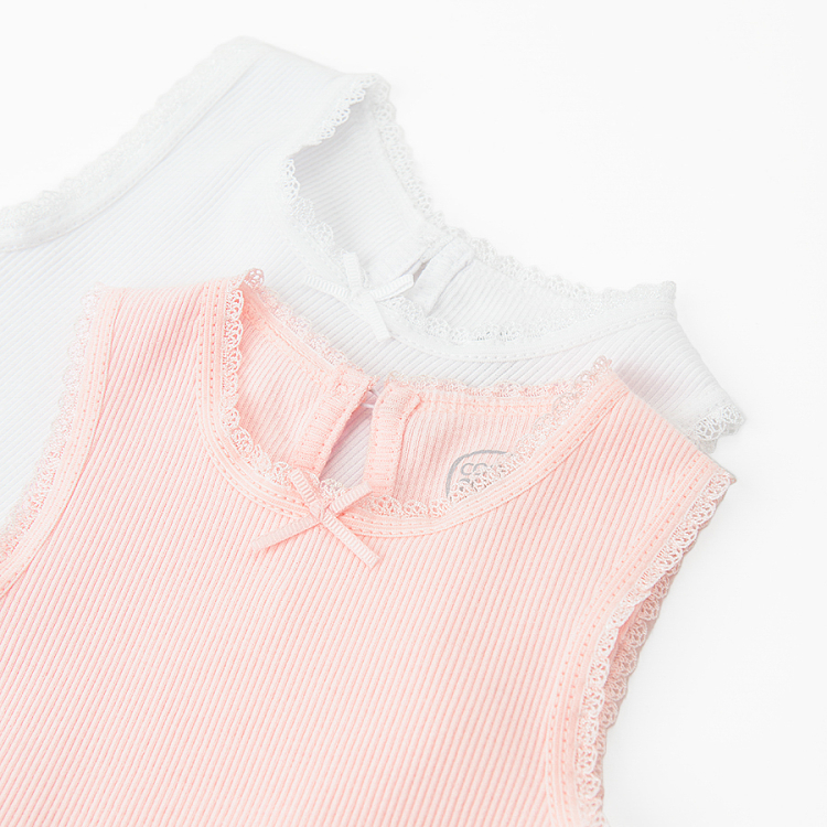 White and pink sleeveless bodysuits - 2 pack